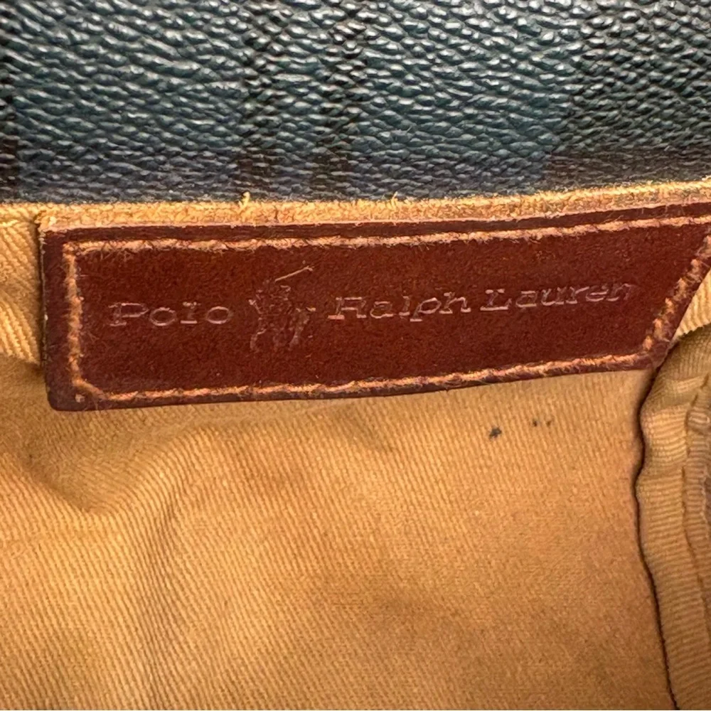 POLO RALPH LAUREN Vintage 90s Tartan Blackwatch Canvas Leather Crossbody Bag - Picture 13 of 14